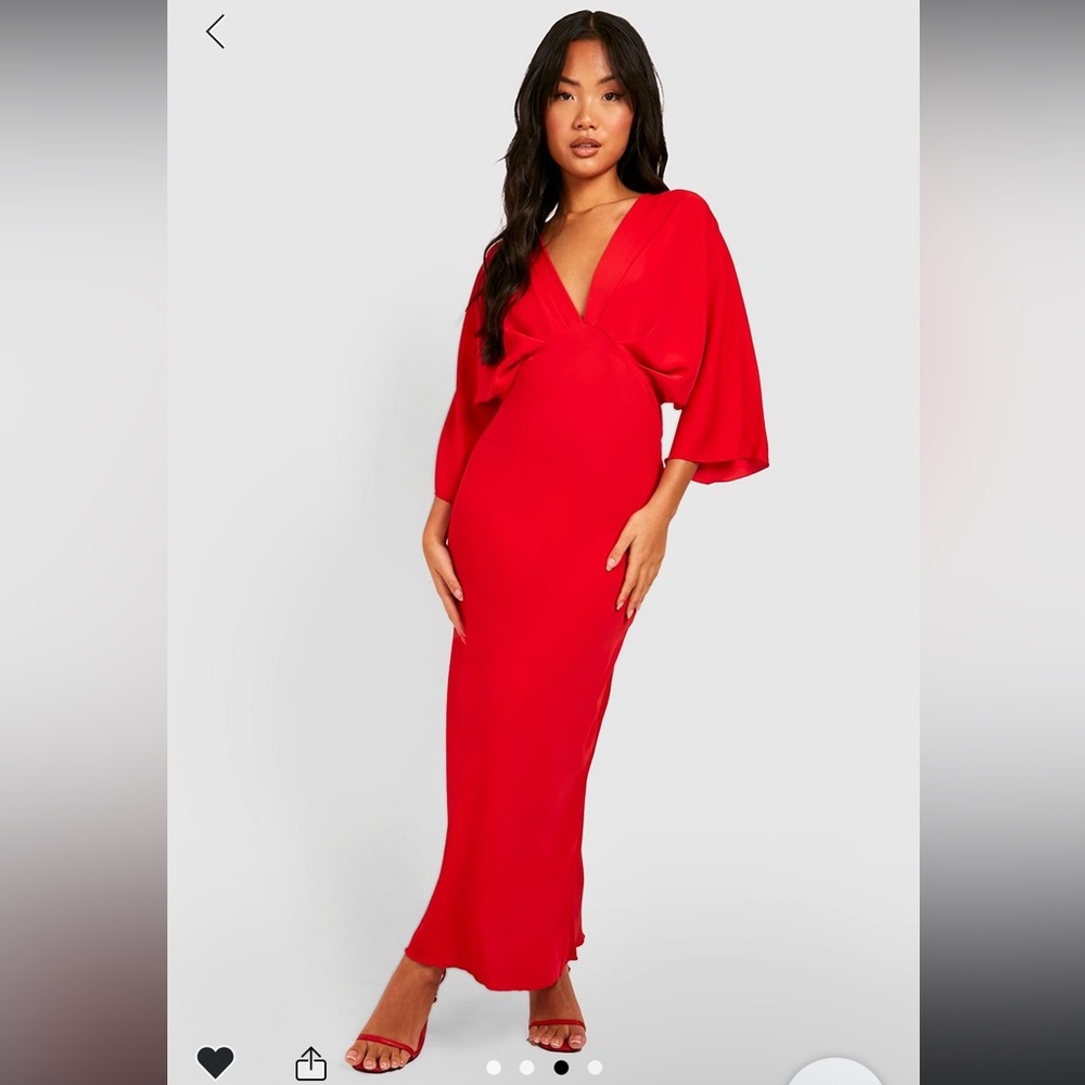 Boohoo petite bias cut angel sleeve maxi dress